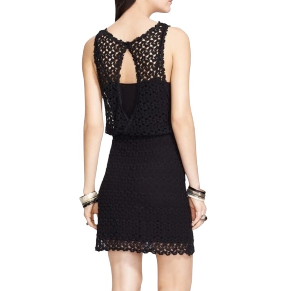 Free People Lily Black Crochet Lace Draped Cutout Mini Dress - S - Picture 4 of 15